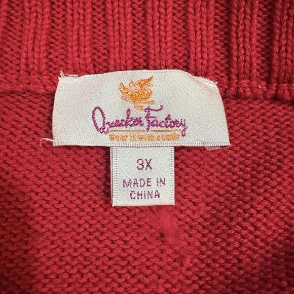 Quacker Factory Sweater Women 3X Zip Red Snowflake Fleece Trim Holiday Festive - Picture 7 of 11